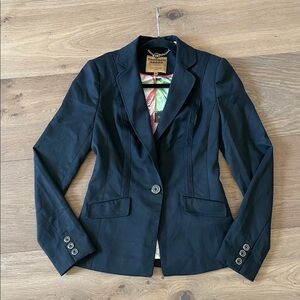Ted Baker Wool Blend Black Blazer Floral Colorful Satin Lining Size 0